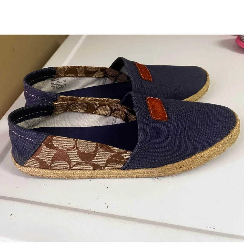 Coach Margret Navy Canvas Signature Monogram Espadrille Flats Womens 10B Q4052